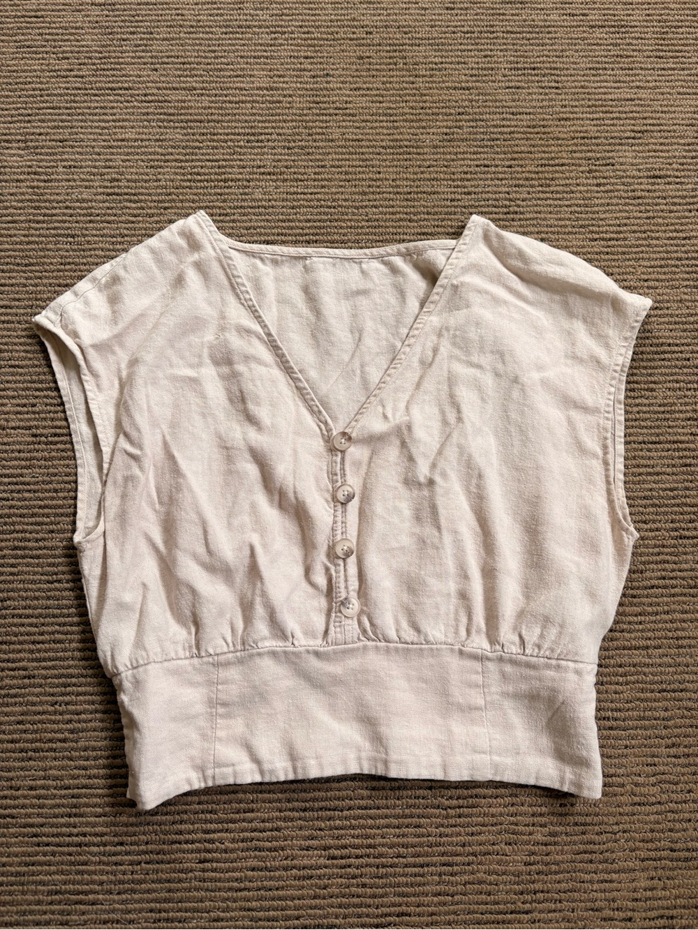 Off white V-Neck Button Front Cropped Top with smocked waist size medium